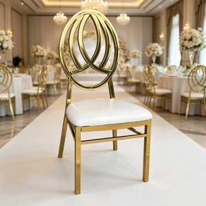 Chaises de réception de luxe en acier inoxydable pour événements, avec dossier en O doré, revêtement en cuir blanc, idéales pour mariages et banquets en extérieur - Vente en gros - Product Image 1