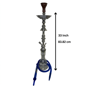 Chicha authentique artisanale Khalil Maamoon - Narguilé Sharif 2 niveaux en laiton massif, 33 pouces (83,82 cm), ensemble complet argenté - Product Image 2