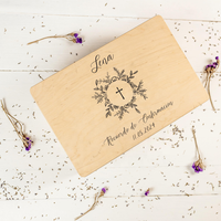 Boîte à souvenirs personnalisée en bois gravé, rectangulaire, autoportante, pour la première communion, la confirmation, les cérémonies religieuses, écologique