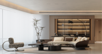Lit de chambre italien rembourré avec rangement, taille Queen, design moderne, luxe léger, aménagement complet pour projet de villa