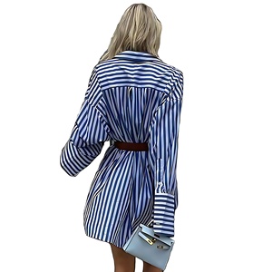 女式时尚春秋休闲条纹落肩长衬衫 - Product Image 4