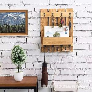 Bandeja de pared de madera quemada estilo retro, soporte para tazas de café, estante de almacenamiento montado en la pared con 8 ganchos para accesorios de cocina - Product Image 2