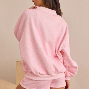 Ensemble de vêtements de sport pour femmes personnalisé <span class=keywords><strong>en</strong></span> <span class=keywords><strong>2</strong></span> pièces, imprimé floral, sweat-shirt <span class=keywords><strong>en</strong></span> coton surdimensionné brodé, sweat-shirt <span class=keywords><strong>en</strong></span> molleton et short de sport - Product Image 3