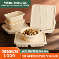 Conteneur alimentaire biodégradable en amidon de maïs, bol rond jetable avec couvercle pour l'emballage de plats à emporter, logo personnalisé