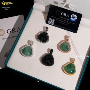 <span class=keywords><strong>Pendentif</strong></span> Bouddha en <span class=keywords><strong>Jade</strong></span> Vert Personnalisé Hip Hop en <span class=keywords><strong>Argent</strong></span> Sterling 925 de Luxe avec Diamants Moissanite de Couleur D VVS - Product Image 3
