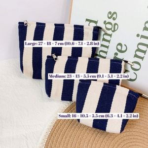 Custom Classic Striped Canvas Women's Eco-Friendly Large Foldable Cosmetic Pouch Zipper Portable <b>Storage</b> for Travel Makeup - Product Image 5