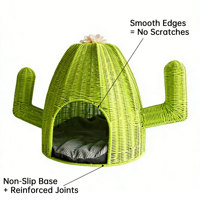 XH Nouveauté Panier pour animaux de compagnie fait main en résine tressée respirante, forme ronde, lit d'été doux pour chien et chat