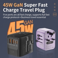 45W GaN Evrensel Seyahat Adaptörü, Çoklu Prizli Hızlı Şarj Özelliğiyle, ABD, İngiltere, AB, Avustralya Standartlarıyla Uyumlu, Dizüstü Bilgisayarlar, Telefonlar ve Tabletler için