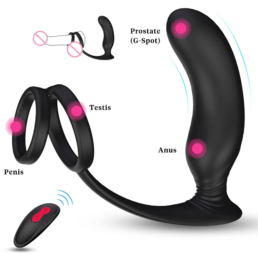Anillo de silicona 3 en 1 para el pene para hombre, masajeador electrónico para el orgasmo de próstata, con Control remoto