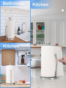 Modern Square <b>Kitchen</b> <b>Paper</b> Towel Roll Holder for Countertop Non Slip Toilet Roll <b>Paper</b> Holder Standing with Spring Arm - Product Image 3