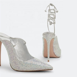 Women Ankle Cross Straps Sandals Bling Diamonds Prom Party Dress <b>Shoes</b> Thin High-Heel Simple Pointed Toe Lace up Stiletto - Product Image 6