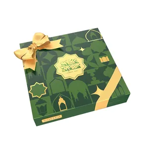 Muslim Gold Stamping Foil Paper Candy Nuts Box Creative Eid al-Adha Mubarak Folding Gift Box For Islamic Gifts