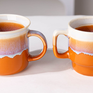 Tazas de Cerámica con Esmalte de Horno, Juego de Tazas para Café y Leche, Taza Individual, Diseño Antiguo, Patrón Sólido, Uso General - Product Image 1