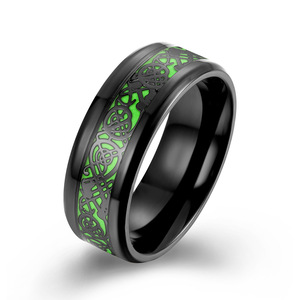 Men's <b>Titanium</b> Steel <b>Ring</b> Green Inlay Cross Pattern Fashion Jewelry Gift - Product Image 1