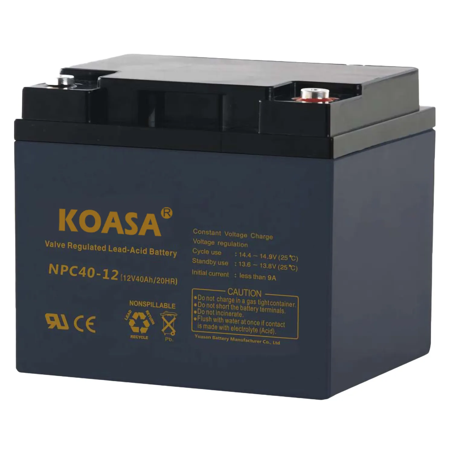 KOASA Factory Direct Selling NPC40-12 12V40AH Deep Cycle Lead Acid Battery Solar Batteries GEL Battery for Storage