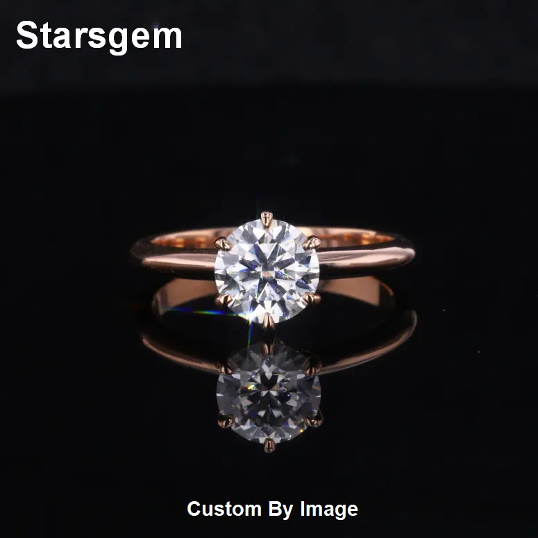 Starsgem 14K gerçek altın takı 1.0 karat sentetik Lab yetiştirilen Lab elmas nişan yüzüğü
