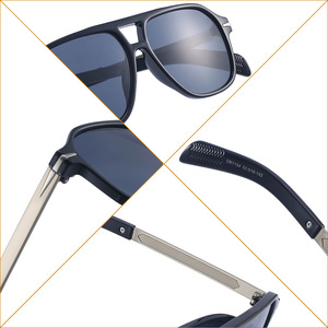 Lunettes de soleil polarisées carrées pour hommes ZS-7104P, protection UV400, monture PC, verres TAC, noires, style rétro, double pont - Product Image 5