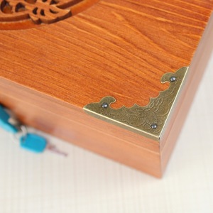 Solid Wood Carved Storage <b>Box</b> With <b>Lock</b> 50L Desktop Jewelry Organizer Brown Walnut Color - Product Image 4
