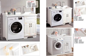 Gabinete de fregadero de balcón integrado de <span class=keywords><strong>aluminio</strong></span> moderno, carcasa de MDF con espejo, escurridor de cobre resistente al agua para <span class=keywords><strong>lavadora</strong></span> - Product Image 4