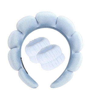 <b>Hot</b> Sell Popular Skincare Soft Terry Cloth Women Makeup Hair Band Fashion <b>Pink</b> SPA Headband Wristband Set Washing Face - Product Image 1