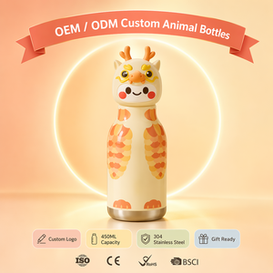 Bouteille d'eau isotherme 3D en acier inoxydable 304 pour enfants, motif animal, 450 ml, personnalisable avec logo, OEM, ODM, vente en gros - Product Image 1