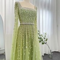 Scz032 Robes de Soirée de Luxe de Dubaï pour Femmes, Col Carré Manches, Robes de Soirée Formelles Musulmanes Arabes pour Mariage