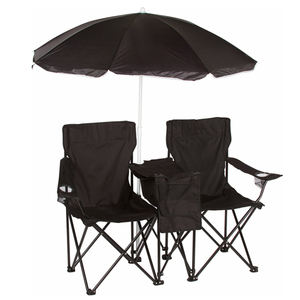معسكر مزدوج قابل للطي مع مظلة قابلة للإزالة ومبرد لحديقة حمام السباحة كرسي التخييم الشاطئ في الهواء الطلق - Product Image 1