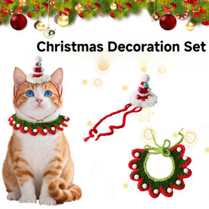 JZ Crochet Santa Pet Hat Elegante accesorio de algodón de lujo <span class=keywords><strong>para</strong></span> el cabello Traje de vacaciones ajustable con cuello de volantes festivo <span class=keywords><strong>para</strong></span> el verano - Product Image 2