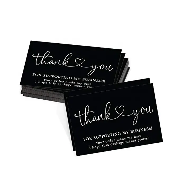 Fabricante personalizado barato OEM cartão de agradecimento cartão de casamento de papel preto com logotipo de impressão para pequenas empresas