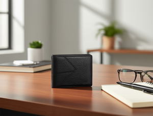 Portafoglio da uomo in vera pelle JD, 7 pollici, chiusura a piega, stile minimalista, ideale come regalo - Product Image 2