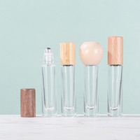 Botol rol kaca transparan 5ml 10ml, rol tutup kayu kenari/Beech untuk bola untuk parfum minyak esensial Serum Perawatan Kulit