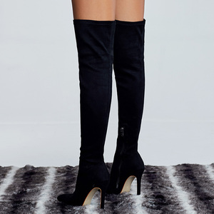Bottes hautes pour femmes Printemps-Automne 2025 – Nouvelles bottes en daim à talons hauts avec fermeture éclair et élastique fin - Product Image 5