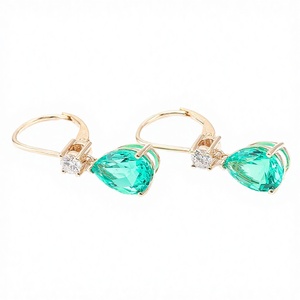 Boucles d'oreilles pendantes en émeraude verte et diamant, boucles d'oreilles pendantes en pierre précieuse verte avec fermoir à levier - Product Image 2