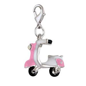 Colgante de Plata Esmaltada Rosa con Diseño de Vespa, Accesorio de Joyería de Moda - Product Image 1