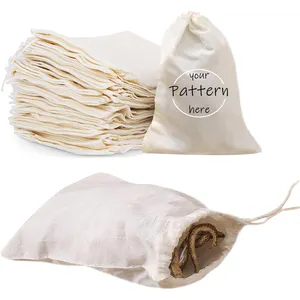 Bolsa con cordón de algodón de lona Beige ecológico reciclable bolsa de polvo con logotipo personalizado para regalo promocional gafas de embalaje de joyería