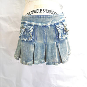 China Factory Fashionable Chic Ladies <b>Denim</b> <b>Skirt</b> Washed Stretchy Slim Fit <b>Pleated</b> <b>Skirt</b> Spring Streetwear - Product Image 5