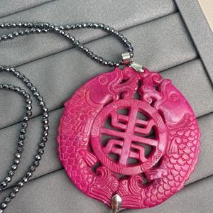 Bulat pria buatan tangan hijau giok naga <span class=keywords><strong>Phoenix</strong></span> penyihir jimat melindungi terukir penyembuhan liontin giok - Product Image 4