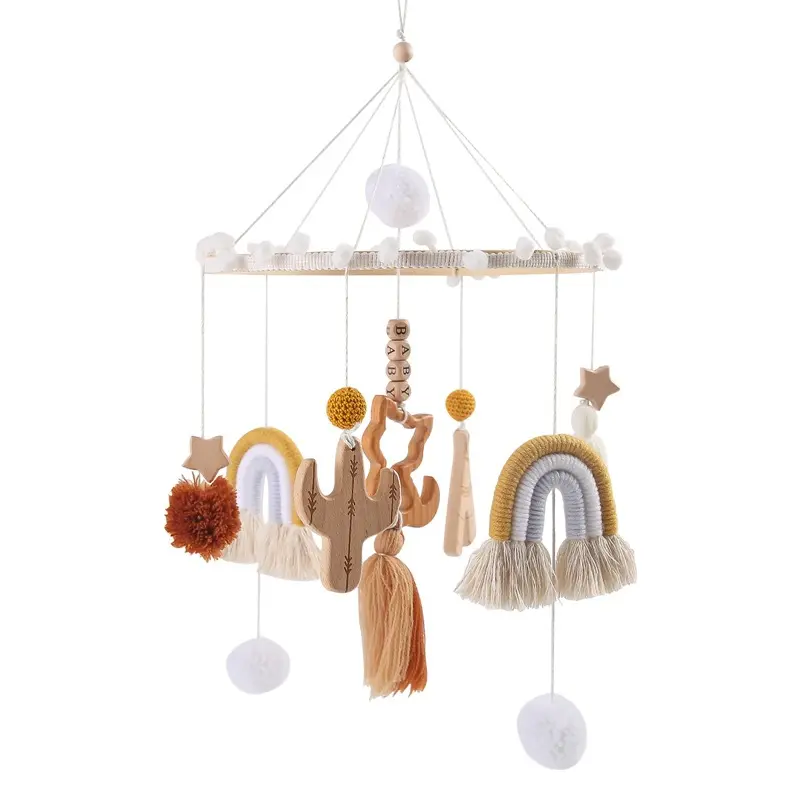 Arco-íris Macrame Kids Room Decor Baby Shower Presente Bebê berço pingente Bebê arco-íris cama sino