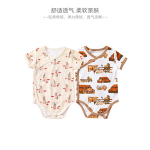 Mameluco de bebé con estampado Floral de verano 2025, mono de estilo europeo y americano, tela de algodón de manga corta con botones laterales informales - Product Image 4