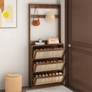 Solid Wood Rattan <b>Shoe</b> Cabinet Nordic Style <b>Storage</b> Unit Modern Entrance Cabinet Space Saving Design - Product Image 2
