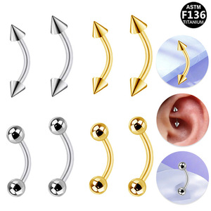 Piercing en titane incurvé avec embout pointu pour cartilage d'oreille, nez, lèvre, hélix, tragus, 16G, titane ASTM F136 - Product Image 1