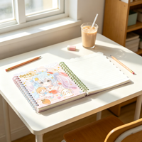 Carnet à spirale carré B6, 80 feuilles, 80 g/m², couverture ondulée, breloque acrylique, 5 motifs, papeterie étudiante Kawaii, vente en gros
