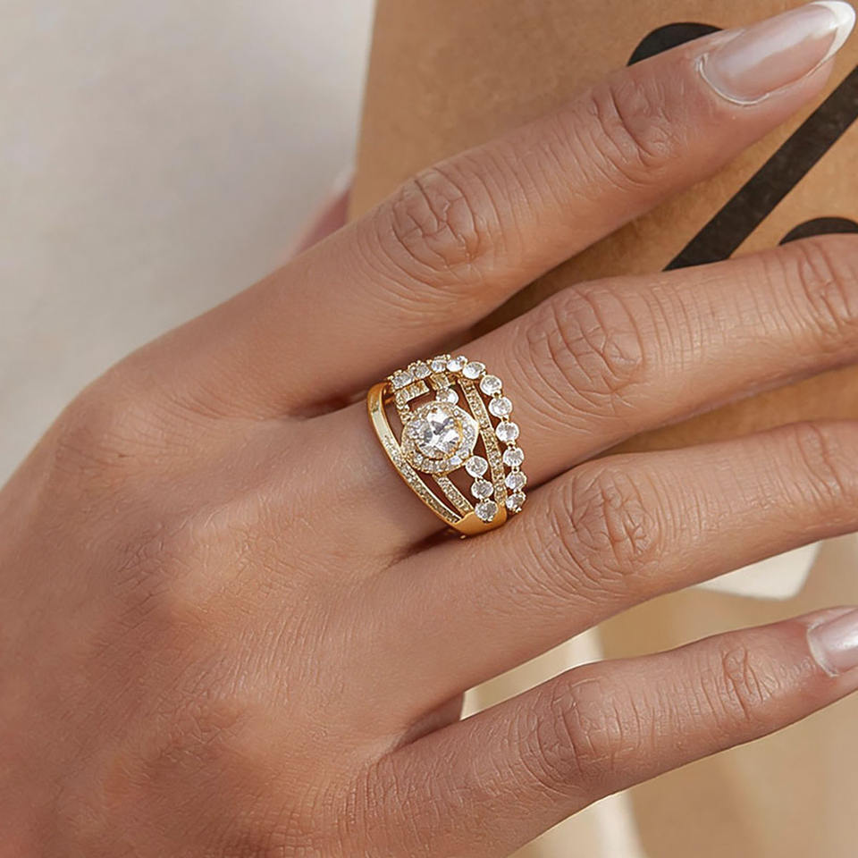 European Rings Type 18k Real Goldplated Zircon Multi-layer Women's Ring European American ...