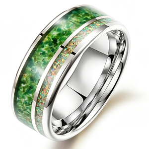 Anello Nuziale Artigianale con Opale Rosa di Cheng Jewelers, 8mm, Pietra Naturale, Anelli in Carburo di Tungsteno Dorato per Anniversario - Product Image 6