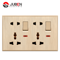 Prise murale double 5 broches avec interrupteur indicateur 16A 220V/250V, contrôle électronique PC multicanal, en alliage d'argent, fabriquée à l'usine du Zhejiang
