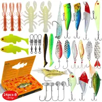 MAXSEN 24pcs Bass Trout Pike Set Craw Fish Shrimp Soft Bait Swimbait Popper Spoon Spinner Snap Jig Head Freshwater Fishing