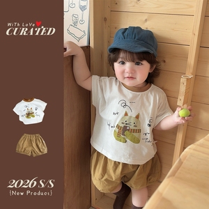 Vêtements d'été pour bébés de 1 an, t-shirts à manches courtes et shorts à motifs militaires, ensembles tendance et mignons pour garçons, en coton de classe A - Product Image 1