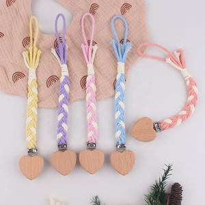 Chaîne de sucette <span class=keywords><strong>anti</strong></span>-chute en corde de coton tressée à la main, avec clip en bois de hêtre en forme de cœur, la plus vendue - Product Image 2