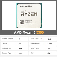 Nouveau processeur de jeu AMD R5 5500 3,6 GHz 6 cœurs 12 threads pour ordinateur de bureau 7 nm L3 = 16 Mo Autre socket 64 bits Prise en charge Garantie 1 an