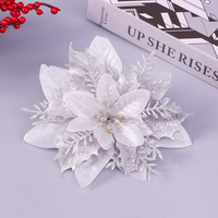 Fleurs de Noël artificielles décoratives de luxe à paillettes pour la décoration des arbres et de la maison - Grande Vente